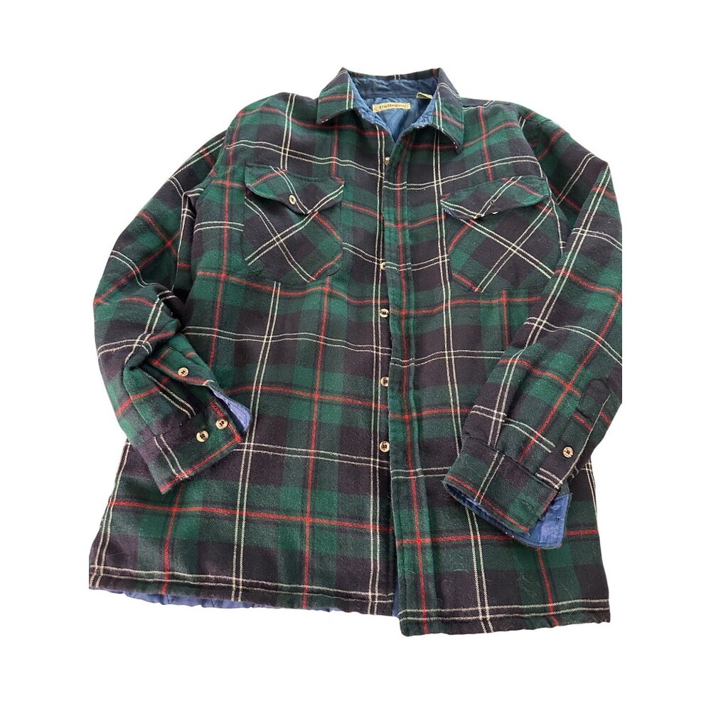 VTG Trails End Men XL Plaid Wool Quilted Jacket lined Button Shirt Shacket Chore
